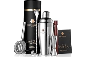 Rusty Barrel Cocktail Kit Modelo Mayfair | Coctelera Profesional de Acero Inoxidable con Cocteleria Accesorios | Kit Cocktail, Kit Cocteleria, Cocktail Set | Elegante Caja de Regalo y Libro de Recetas