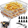 Eummy Air Fryer Rack for Ninja Dual Air Fryer 3 Layer Air Fryer Accessories Af300uk Stacking Bacon Racks Rectangular Stainless Steel Dehydrator Rack with 8 Feet 1 Clip for Double Basket Air Fryer Oven