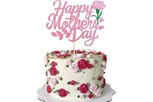 SYKYCTCY 1 Pack Happy Mother's Day Cake Topper Glitter Rose Flower Love Heart Best Mom Cake Pick for Women Birthday Happy Mother's Day Theme Party Cake Decoration Supplies Pink