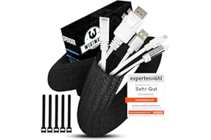 Wertmann guaina cavi intrecciata nera [3m] - con fascette in velcro [5pz] - come coprifili tv a muro o raccoglicavi per PC - diametro adattabile a [24-32mm] - raccogli cavi scrivania, ordina cavi
