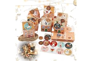 VASKULA 24 Pièces Calendrier de L'avent Vide Calendrier de L'avent a Remplir Coffret Cadeau Noël DIY avec Étiquettes Numérotées Boîtes Cadeaux à Suspendre pour Sapin, Décoration de Noël Réutilisable