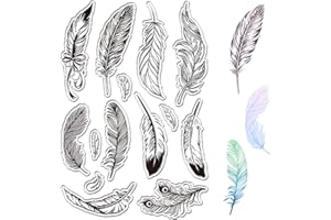 CRASPIRE Feathers Clear Stamps Peacock Feather Reusable Retro Transparent Silicone Stamp Seals for Scrapbooking Photo Album Decorative Journaling Card Making DIY