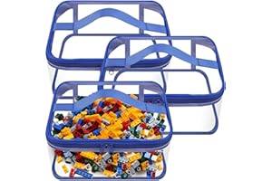 PURPLE STAR 3 Pcs Toy Storage Bags-Clear PVC Organizing Bags with Double Zipper-Reusable Waterproof Toy Container with Handle-Travel Case Pouch for Building Blocks, Puzzle, Balls, Pretend Play Toys