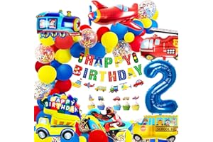 iZoeL Decoration Anniversaire Garcon 2 ans Ballon 2 ans Anniversaire Voiture 2 ans Ballon Enfant 2 ans Kit Anniversaire Garçon Cars Moto Ballons Garçons Joyeux Anniversaire Bannière Gâteau Décoration