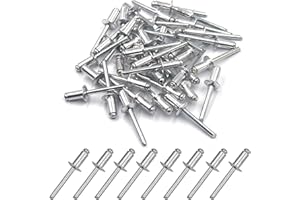 BESTYCHAO 100 Stück 6.4 x 12.7mm Aluminium-Blindnieten, Pop-Nieten mit offenem Ende, Packung mit 100 (Silber)