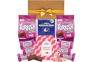 Windmill Gifts Turkish Delight Gift Box Bundle with x6 Frys Turkish Delight Bars, x2 Chocolate Turkish Delight Bags, x3 Chocolate Cream Bars and Bond's Rose and Lemon Turkish Delight Box
