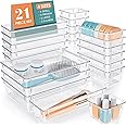 WOWBOX 21 PCS Clear Plastic Drawer Organizer Set, 4 Sizes Desk Drawer Divider Organizers and Storage Bins for Makeup, Jewelry, Gadgets for Kitchen, Bedroom, Bathroom, Office
