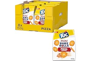 TUC Mini Bake Rolls Pizza 8 x 150g I Knusprige Brotchips I Knabbergebäck Chips Großpackung