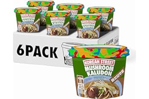 KOREAN STREET KALUDON, Bol de Fideos Udon Instantáneos al Estilo Coreano, Fideos sin Freír y Sin OGM (6 paquete) (6 paquete, Setas)