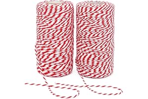 Leecogo Christmas Twine String, 2 Rolls 656 Feet Bakers Twine Cotton Twine String Natural Red White Butchers Twine String Cord for Gift Wrapping, Baking, Arts Crafts, Gardening,DIY,Home Decor