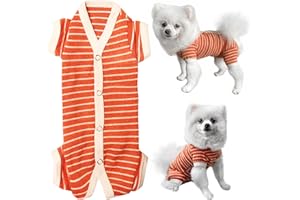 Shirts für Hunde,Hundeschlafanzug mit Gestreiften und 4 Beinen Weich und Atmungsaktives Hund Tshirt Hunde Kleidung für Kleine Mittel Große Hunde von Kickred (Jungen-Orange,S)