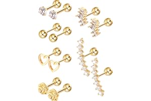 BLULU 6 Paires de Boucle d'Oreille de Tragus de Cartilage en Acier Inoxydable Goujons Labret Haltère Lèvre Nez Corps Stud Piercing pour Ornements de Hommes et Femmes (Or)