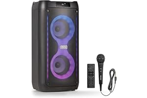 Fenton Core80 Enceinte Bluetooth Lumineuse - 80 Watts, Batterie Longue Autonomie 12H, Facile à Transporter, Micro Filaire & Télécommande Inclus, Idéale pour Toutes Vos Soirées et Les Karaokés
