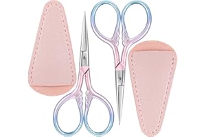 PTWOLA 2Pcs Eyebrow Scissors Small Brow Trimmer Scissor Eye Brow Scissors Small Nose Hair Scissor Facial Hair Mini Grooming Scissors Stainless Steel Pointed for Eyelash Lash Mustache Manicure Beauty Cosmetic