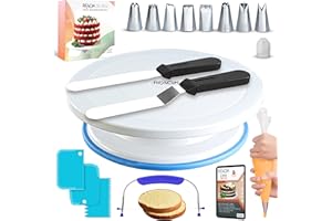 RFAQK kit gateau avec plateau tournant gateaux-coupe gateau-2 spatule patisserie-3 racloir gateau et Ebook