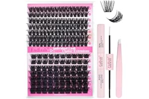 FADLASH Kit Pestañas Postizas Individuales 0.07 D 12-18mm 100D+200D DIY Pestañas Kit de Extensión De Pestañas de Pegamento y Sellado Pinzas Racimo Suaves Pestañas para Diy en Casa