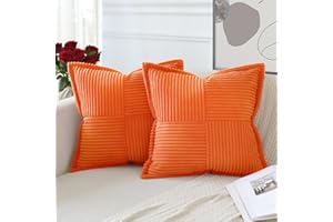 Artscope Lot de 2 Boho Housse de Coussin en Velours Côtelé Croisé Canapé Taie d'oreiller en Velours Douce pour Maison Salon Chambre Decorative Orange 45 x 45 cm
