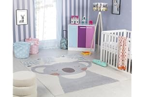 ‎SURYA Surya Koala Kinderteppich - Cartoon Teppich Kinderzimmer oder Babyzimmer, Kinderzimmerteppich, Krabbelteppich oder Spielteppich - Baby Teppich für Jungen & Mädchen, Grau und Elfenbein 80x150cm