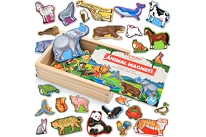 Atoylink 36PCS Animal Magnets for Kids Wooden Fridge Magnets Refrigerator Whiteboard Magnet with Farm Forest Sea Animals Preschool Learning Educational Toys Gift for Kids Girls Boys