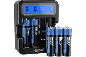 Hixon 1.5V AA Rechargeable Lithium-ion Battery 8pc with LCD charger,3500mWh Hixon AA Rechargeable Batteries for home appliances and Office Devices,1.5V Constant Output