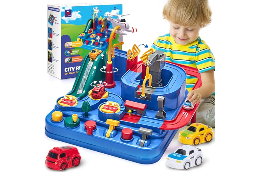 hahaland Kids Toys for 3 Year Old Boys Car Race Track Boys Toys Age 3 4, Adventure Vehicles Learning & Intelligence Educational Toddler Gifts for 3 4 5 Year Old Girl