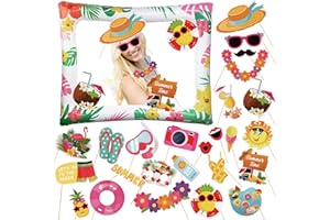COLOFALLA Fotobox Accessoires Hawaii Aufblasbarer Fotorahmen Foto Requisiten Bilderrahmen Photo Booth Sommer Geburtstag Strand Aloha Party Deko für Hochzeit Schwimmbad Party Tropisch, 26Stk