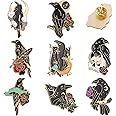 Lusofie 8 Pieces Black Crow Enamel Pins Set, Halloween Pins Art Rose Moon Lapel Pin Cute Badges For Children Women Backpack Shirt Jewelry Accessories