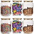 Machak 1500 ml Kitchen Storage Glass Jar and Container With Rust Proof Air Tight Golden Cap Set of 6, Clear