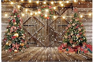 MIRRORANG 3x2m Frohe Weihnachten Hintergründe Weihnachten Weihnachtsbaum Geschenke Shing Lichter Glitter Bokeh Holz Boden Fotohintergründe Silvesterparty Babyparty Dekorationen Zubehör, Vinyl