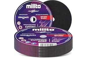 25x Millto Disque a Tronçonner Coupe Métal 230x2 mm Acier Inox Fer Aluminium Tôle Meuleuse Angulaire Disques Découpe Pour Outils Usinage Métal Coupe Précise