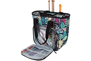 Coopay Sac de Rangement Laine Tricot,Sac de Tricot à La Main Organisateur de Fourre-Tout Voyage,Sacs à Tricoter pour Crochets, Aiguilles à Tricoter, Pelote de Laine et Tricot Accessoires - Forêt Bleu