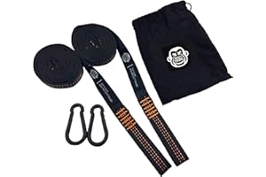 Monkey Swing Hängematte Aufhängeset Befestigungsset >300kg Traglast,2X Karabiner + Schlingen im Tragebeutel - leicht, strapazierfähig,robust-dreifach vernäht I für Schaukel, Garten, Camping