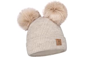 EliMeli 17223 - Berretto invernale da bambina, lavorato a maglia, con due pompon, perfetto per l'inverno e l'autunno