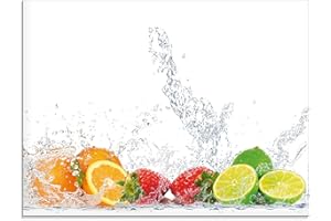 ARTland Spritzschutz Küche aus Alu für Herd Spüle 80x60 cm (BxH) Küchenrückwand mit Motiv Essen Obst Früchte Erbeeren Limette Orange Modern Hell Bunt S6JP
