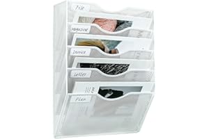 EasyPAG Organiseur mural à 5 niveaux en maille A4 pour dossiers, courrier et magazines Blanc