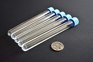 CONSUMABLES DIRECT Clear Plastic Test Tubes, size: 150mm x 16mm, volume: 20ml, Round Bottom with Screw Caps (7)