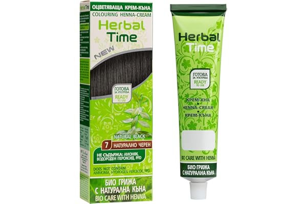 Herbal Time Coloration de Cheveux Naturelle Henné Couleur Noir Naturel Nº 7 | Couvre les Cheveux Blancs | Coloration Semi-Permanente | Sans Ammoniaque, Sans Sulfate et Sans Parabène | 75ml