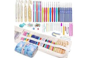 KUPPT Set di uncinetti per principianti, ergonomici con segnapunti, custodia, kit per lavorare a maglia