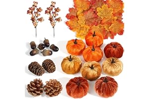 Miaikoe 51 PCS Künstliche Stoff Kürbisse, Herbst Ernte Dekorationen mit Eicheln, Kiefern, Beeren, Ahornblätter für den Herbst Thanksgiving Halloween Dekoration
