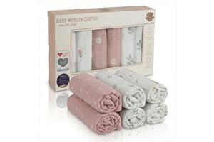 Bubba Bear Muslin Cloths for Baby, 6 Pack of Bamboo & Organic Cotton Muslins Squares 70x70cm, Large Burp Cloth for Babies, Cute Newborn Essentials for Baby Boy & Girl (Floral)