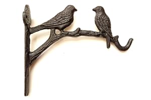 SPRING LIFE Cast Iron Ornate Two Birds On The Tree Hanging Flower Basket Bracket Hook (Black)