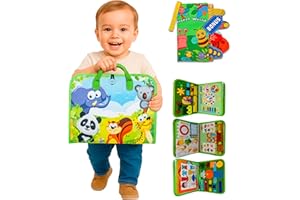 VILLMART Busy Board Montessori 1 Anno con Libro sensoriale Incluso – Set educativo 2 in 1 per Neonati e Bambini Fino a 3 Anni – Giochi Montessori – Libri in Stoffa