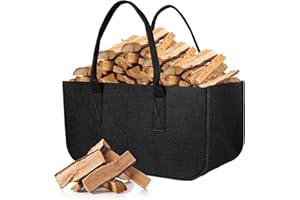 AiQInu Cesta Leña Para Leña de Chimenea, Plegable Cesta de Fieltro, 50x25x25cm Multifunción Bolsa de Fieltro para Transportar Madera, Guardar Juguetes, Madera, Periódicos, Ropa, Compras