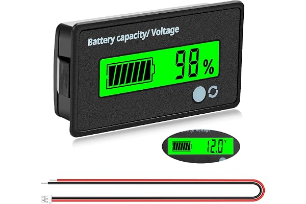 VooGenzek Compteur de Batterie CC, Moniteur de Voltmètre de Capacité de Batterie, Indicateur de Batterie d'acide de Plomb, Écran LCD DC 12V 24V 36V 48V 60V 72V, Lumière Vert