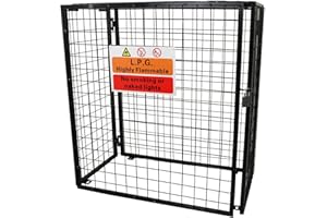 MONSTER SHOP Gas Bottle Cage 920mm x 1100mm x 500mm Collapsible Black Mesh Secure Lockable Storage Powder Coated Galvanised Steel 3mm Wire Thickness 3 x 19kg Cylinder Bottles FREE Warning Sign Padlock & 2 Keys