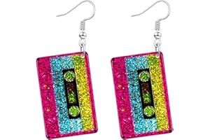YUYWWAN Pendientes de Carnaval Mujer, Pendientes Años 80 Pendientes Tipo Cassette Retro Pendientes de Neon para Accesorios de Fiesta de Carnaval de los Años 70, 80, 90