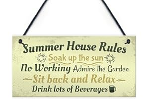 RED OCEAN Summer House Rules Novelty Hanging Plaque Garden Shed Sign New Home Friendship Gift