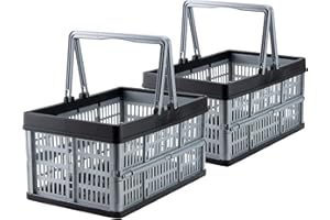 Grizzly kleine Klappbox faltbar mit Henkel, 2er Set, grau, je 16 L, Faltbox nutzbar als klappbarer Einkaufskorb und Kofferraum Organizer