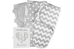 Comfy Cubs Koc dla niemowląt, 0-3 miesiące, niezbędny dla noworodka, worek do spania dla niemowląt, 100% oddychająca bawełna, chłopiec, dziewczynka, regulowany, 3-pak (szary, rozmiar S, M)