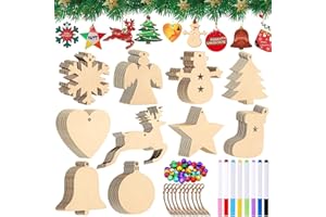 NEMMXUB 308 Piezas 10 Estilos Colgantes de Madera para Navidad, Ornamentos de Navidad,Adornos de Navidad Madera, Colgantes de Madera para Árbol para Navidad con 100 Cuerdas
